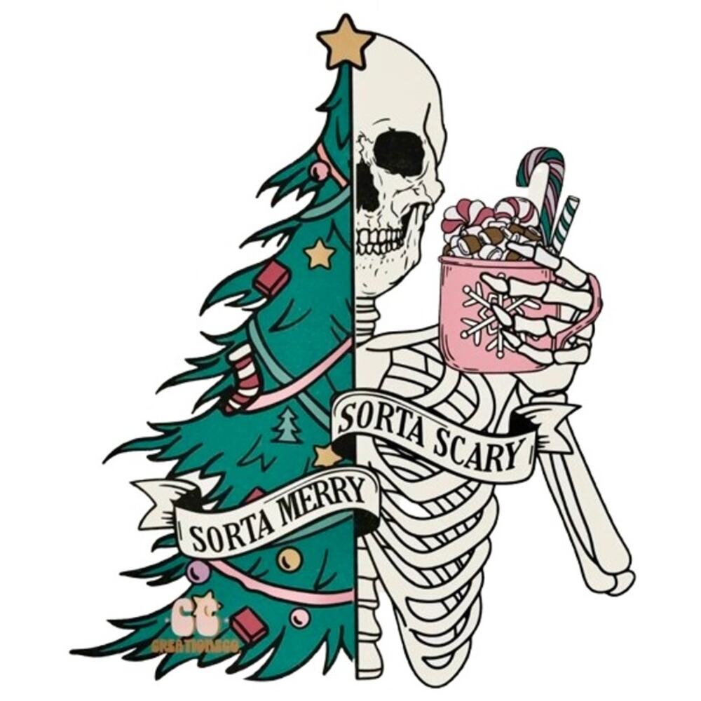 Sorta Merry Sorta Scary Wood Skeleton Christmas Tree Halloween Ornament